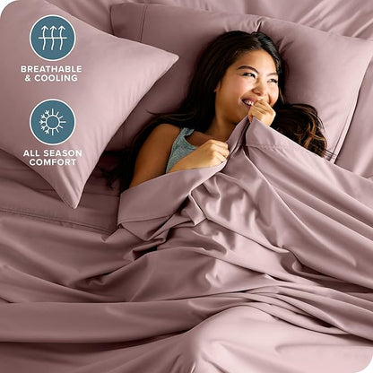 Bare Home California King Sheet Set - 1800 Ultra-Soft Microfiber Cal King Bed Sheets - Double Brushed - Deep Pockets - Easy Fit - 4 Piece Set - Bed Sheets (Cal King, Mauve)