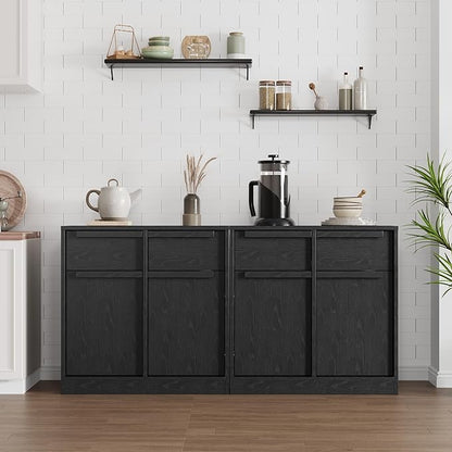GarveeHome Sideboard Buffet Cabinet with 2 Drawers, 31.5" Large Coffee Cabinet with Storage, Modern Storage Buffet Table for Kitchen Dining Room, Living Room (Black, 2 Doors & 2 Drawers)