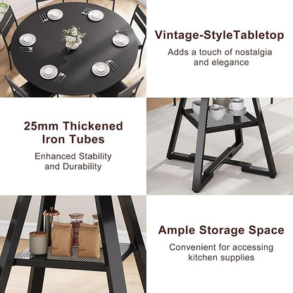 51'' Round Dining Table for 6,Kitchen Dining Room Circle Dinner Pedestal Table,Space Saving Wood Kitchen & Dining Room Furniture (Black, 51In)