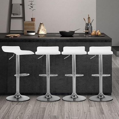 NOBPEINT Contemporary Chrome Air Lift Adjustable Swivel Bar Stool, Set of 2, White