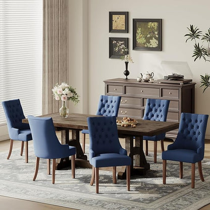 COLAMY Wingback Upholstered Dining Chairs Set of 2, Fabric Dining Room Chairs with Tufted Button, Living Room Chairs for Home Kitchen, Blue