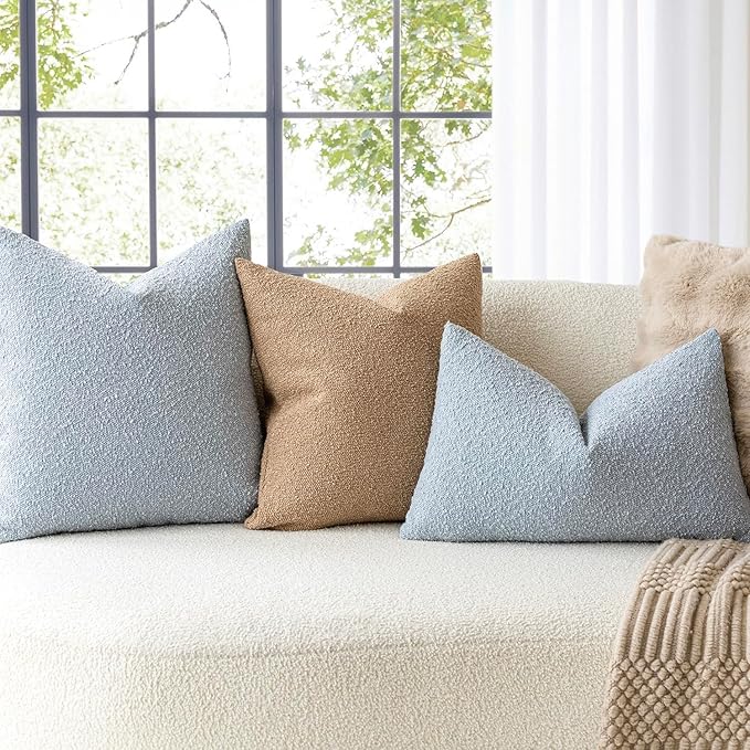 Foindtower Set of 2, Decorative Textured Boucle Throw Pillow Covers Accent Solid Pillow Cases Soft Cozy Couch Cushion Case for Chair Sofa Bedroom Living Room Home Decor 26 x 26 Inch Taupe Khaki Camel