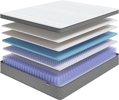 Queen Mattress, 12 Inch Cooling-Gel Memory Foam and Pocket Spring Hybrid Mattress, Queen Bed Mattressess in a Box, CertiPUR-US Certified, Medium Firm