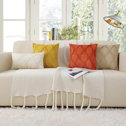decorUhome Fall Throw Pillow Covers 26x26 Inch Set of 2, Soft Plush Faux Fur Wool Rust Couch Pillow Covers, Decorative Neutral Pillow Cases for Bed Sofa Living Room Home Decor