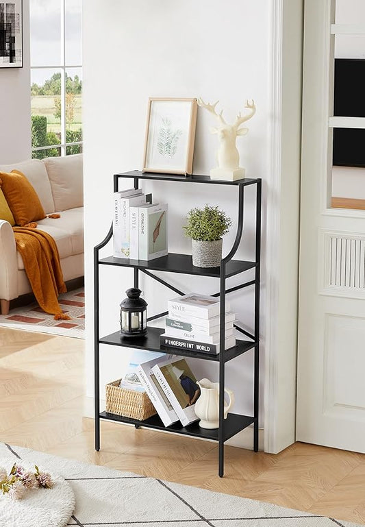 4 Tier Bookshelf, Entryway Standing Shelf Units with Storage, Small Bookcases with Open Shelves, Home Storage Shelving for Bedroom, Study, Living Room, Wood Black