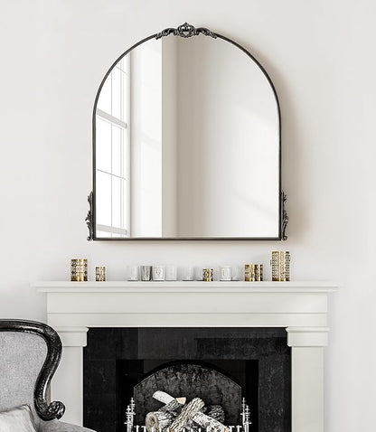 Kate and Laurel Myrcelle Traditional Arched Mirror; 30 x 32; Black; Decorative Large Arch Mirror with Ornate Garland Detailing Along The Crown and Edges of The Frame