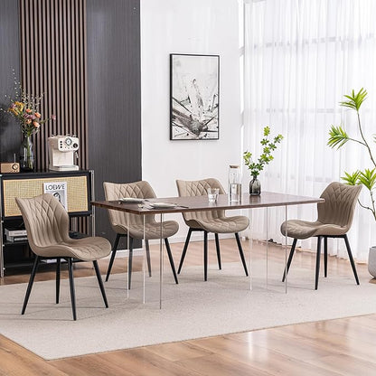 YOUNIKE Dining Chairs Set of 2, Upholstered Leather Kitchen Dining Room Chairs, Modern Living Room Chairs with Wide Curved Back and Metal Legs, Khaki Taupe