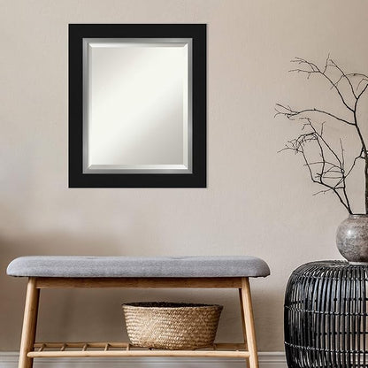 Amanti Art Black Bathroom Mirror for Over Sink, 26x22 Eva Black Silver Rectangle Vanity Mirror, Small Modern Contemporary Frame, Hangs Horizonally and Vertically, Bathroom Wall Decor, Beveled Edge