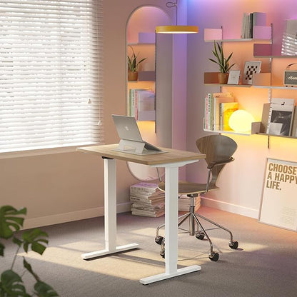 HUANUO 32" Small Electric Standing Desk Adjustable Height, 4 Memory Height Settings, Sit Stand Up Desk for Home Office & Computer Workstation, LightWalnut