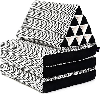Leewadee - Comfortable Japanese Floor Mattress - Thai Floor Bed with Triangle Cushion - Futon Mattress - Thai Massage Mat, 67 x 21 inches, Black White, Kapok Filling
