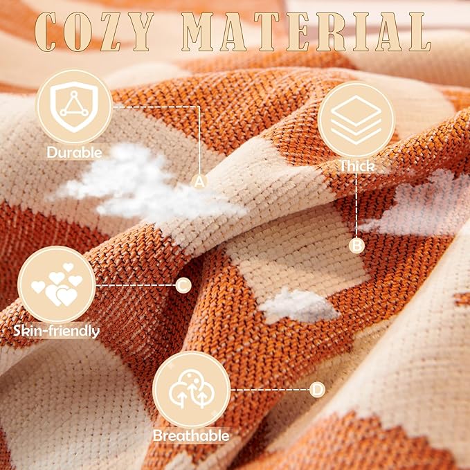 HANDONTIME Orange Sofa Covers for Loveseat & Couch - Soft Chenille, 3 Cushion, Boho Style, Pet-Friendly, Thick & Washable, 91" X150