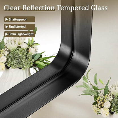Bathroom Mirror 30x48 inch, Black Gorgeous Deep Frame Wall Mirror, Modern Round Corner Bathroom Vanity Mirror for Bedroom, Living Room, Hanging or Leaning Horizontal or Vertical, Black