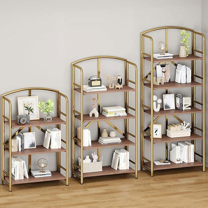 No-Assembly Folding Gold Bookshelf Storage Shelves 4 Tiers Vintage Multifunctional Plant Flower Stand Storage Rack Shelves Bookcase for Home Office