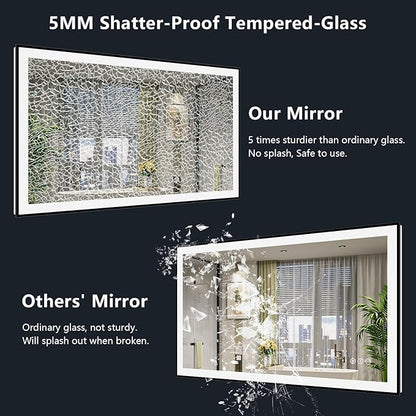 55x36 Inch LED Bathroom Mirror with Lights (Front Lit and Backlit) Black Framed Lighted Vanity Mirror for Bathroom Wall Dimmable Anti-Fog Memory Tempered Glass Horizontal/Vertical