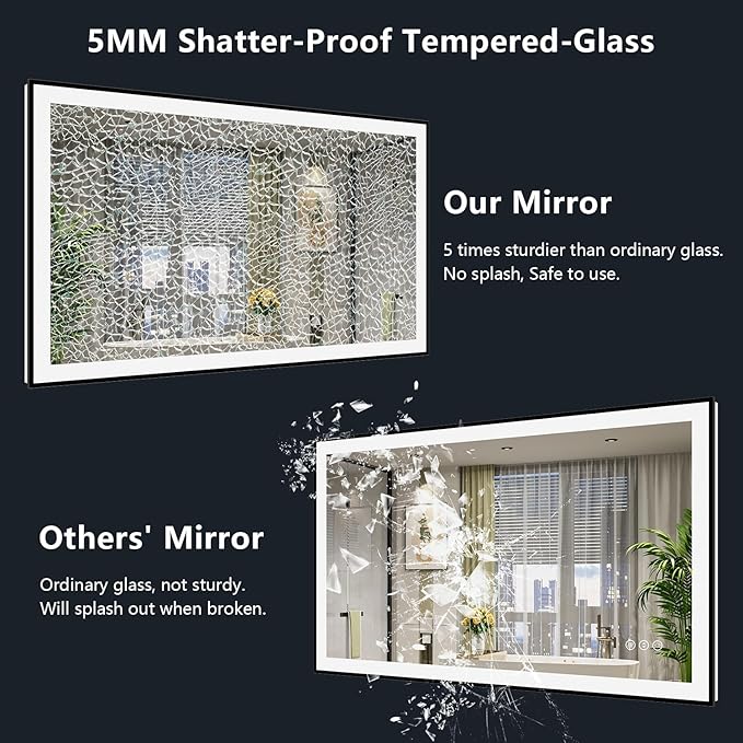 44x36 Inch LED Bathroom Mirror with Lights (Front Lit and Backlit) Black Framed Lighted Vanity Mirror for Bathroom Wall Dimmable Anti-Fog Memory Tempered Glass Horizontal/Vertical