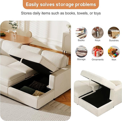 115.6 Inch U-Shaped Modular Sectional Sofa with Pull Out Bed, Storage Chaise and USB interfaces, Oversized Upholstered Combination Corner Couch for Living Room, Office, Spacious Space, Beige