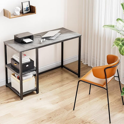 SINPAID Computer Desk 40 inches with 2-Tier Shelves Sturdy Grey Desks with Large Storage Space Modern Gaming Desk Study Writing Laptop Table, Gray