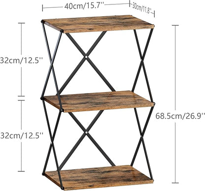 3-Tier End Table Set of 2 Small Side Table Tall Bedside Night Stand with Storage Sofa Side desks for Living Room Bedroom Office Bathroom Small Space Rustic Brown ET-03RB-2