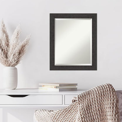Amanti Art Brown Wall Mirror 24x20 Rustic Plank Espresso Narrow Rectangle Bathroom Mirror for Wall Decor Living Room, Small Rustic Farmhouse Frame, Hangs Horizonally and Vertically, Bathroom Decor