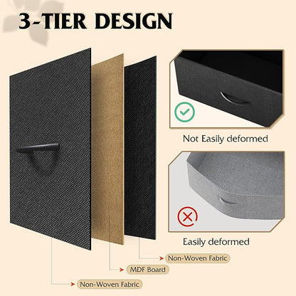 WLIVE Nightstands Set of 2, Night Stand Set 2 with Charging Station, Bedside Tables for Bedroom, Side Table with 2 Fabric Drawers, Small Dresser, USB Ports and Outlets, Black and Rustic Brown