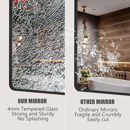 72x36 Black Bathroom Mirror for Wall, Matte Black Framed Bathroom Vanity Mirror, Large Rectangle Mirror, Rounded Corners, Anti-Rust, Shatterproof (Horizontal/Vertical)