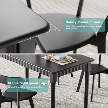 70.8 Inch Solid Wood Dining Table for 6-8, Farmhouse Table with Smooth Surface, Large Rectangular Kitchen Dinner Table for Restaurant, Living Room, Kitchen, Easy Assembly, Black
