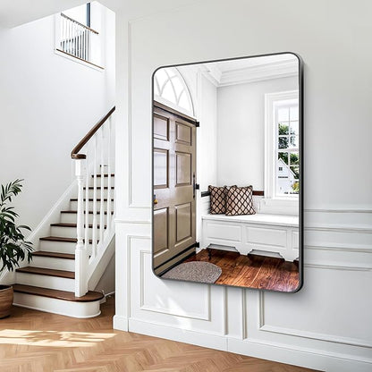 BONEWEI Black Bathroom Mirror,60x40 inch Wall Mirror for Bathroom Wall Mounted,Rectangle Mirror for Bathroom Over Sink,Modern Frame Round Corner for Living Room,Bedroom Entryway,Horizontal/Vertical