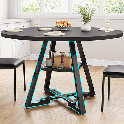51‘’ Round Dining Table Set for 4, Kitchen Table and Chairs for 4, Circle Table Round Pedestal Dining Room Dinner Dinette Table Set,5 Piece Space Saving Wood Kitchen & Dining Room Tables (Black, 51In)