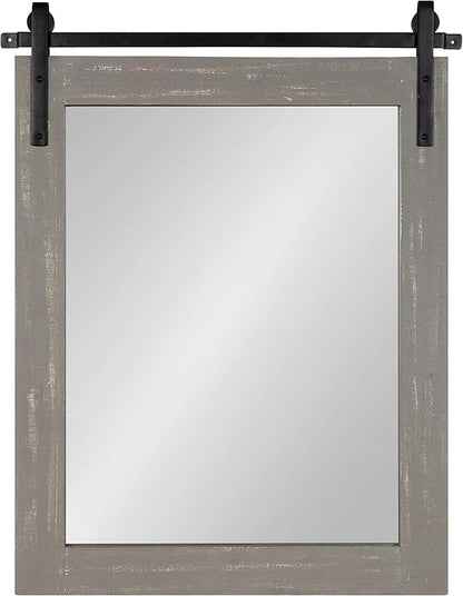 Kate and Laurel Cates Rustic Wall Mirror, 22" x 30" Rustic Gray, Farmhouse Barn Door-Inspired Wall Decor