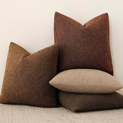 Foindtower Pack of 2 Modern Textured Boucle Throw Pillow Covers Accent Solid Decorative Pillow Cases Cozy Woven Couch Cushion Case for Chair Sofa Bedroom Living Room Home Decor 20x20 Inch Hazel Brown