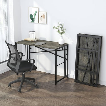 40 inch Folding Desk, Writing Gaming Computer Camping Desk, No Assembly Required Home Office Table, Black Oak