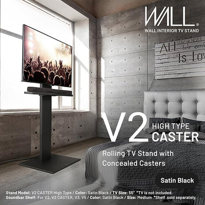 WALL V2 Caster High Type | Minimalist Rolling TV Stand for 32–60 Inch | Satin Black | Portable, Space Saving, Height Adjustable, No Drill | for Living Room and Bedroom | Japanese Design & Engineering