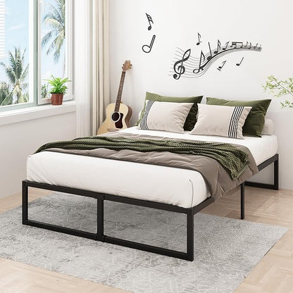 14 Inch Full Size Bed Frame No Box Spring Needed, Heavy Duty Metal Platform Beds with Sturdy Steal Slats for Mattress Foundation, Easy Assembly, Noise Free, Black