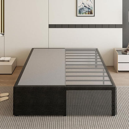 18 Inch King Size Bed Frame with Black Bed Cover, Metal King Size Platform Bed Frame No Box Spring Needed, Heavy Duty Mattress Foundation, Easy Assembly, Noise Free