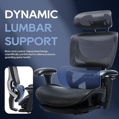COLAMY Ergonomic Mesh Office Chair with Footrest, Executive High Back Computer Desk Chair with Wide Headrest and Adjustable 3D Arms, Backrest Height, Tilt Lock and Lumbar Support, Black