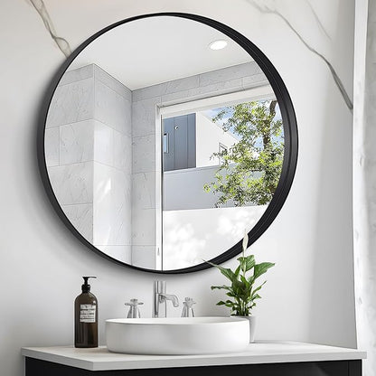 Black Round Mirror 36 inch Deep Frame Circle Mirror, Metal Framed Bathroom Mirror, Round Vanity Mirror, Circle Mirrors for Wall Entryway Bedroom Living Room Hallway