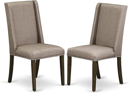 East West Furniture X777FL716-7 7 Piece Dining Room Table Set Consist of a Rectangle Dining Table with X-Legs and 6 Dark Khaki Linen Fabric Upholstered Chairs, 40x72 Inch, Multi-Color