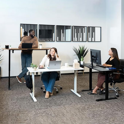 Veken 55 Inch, Height Adjustable Sit Stand Up, Wood Desktop, Work Home Office Computer PC Table, Tall Standup Workstation, Gaming Writing Study Bedroom Rising Desks, White