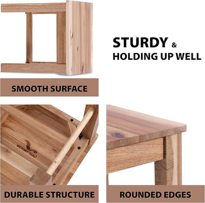 12 Inch Wooden Step Stool, Small Nature Beach Chair Under Desk, Indoor Acacia Wood Short Footstool for Living Room, Kitchen, Bathroom