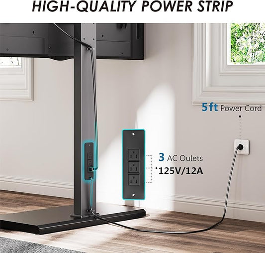 FITUEYES Iron Base Floor TV Stand with Power Strip, Tall TV Stand with Swivel Mount for 50-85 Inch Plasma Flat Panel or Curved Screen TVs Height Adjustable Wire Management MAX VESA 800x400 mm