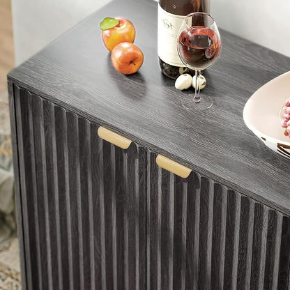 HOMCOM Fluted Sideboard Buffet Cabinet, 55" Modern Accent Console Cabinet with 4 Doors, 2 Adjustable Shelves and 5 Wood Legs, Distressed Gray