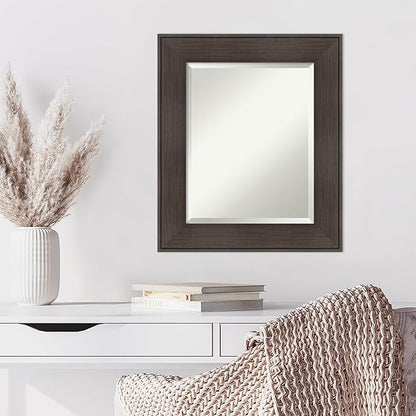 Amanti Art Brown Wall Mirror 26x22 William Rustic Woodgrain Rectangle Bathroom Mirror for Wall Decor Living Room, Small Classic Frame, Hangs Horizonally and Vertically, Bathroom Decor, Beveled Edge