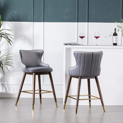 Roundhill Furniture Leland Fabric Upholstered Counter Height Wingback Stools, Set of 2, Gray