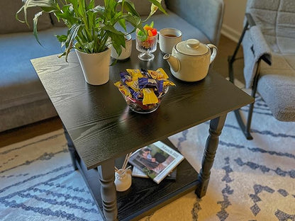 DWVO Farmhouse Square Coffee Table, Antique Accent Side Table with Floor Shelf, 23.6"x 23.6" Living Room Furniture, Black