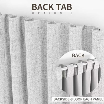 Joydeco Natural Linen Curtains 120 inch Length 2 Panels Set Burg 100% Blackout Patio Door Curtain Room Darkening Sliding Door Curtains Thermal Insulated Back tab Rod Pocket(105x120 inch, White)