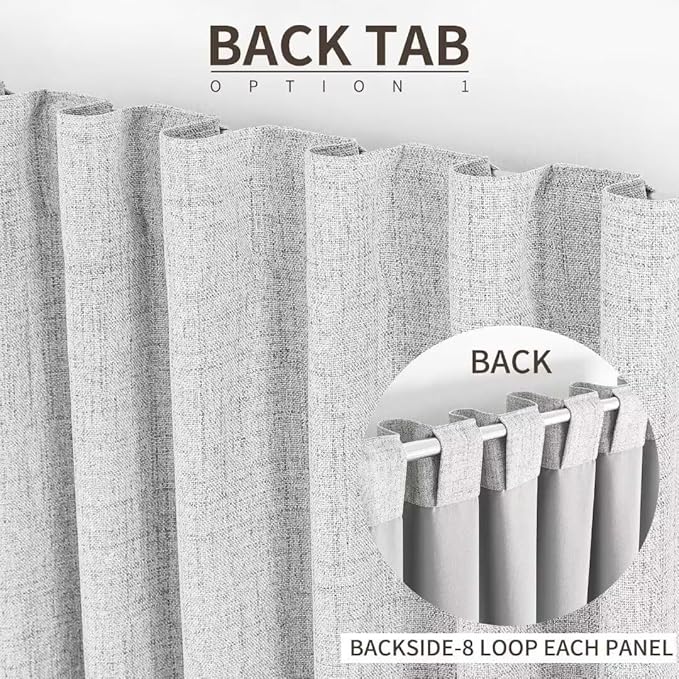 Joydeco Natural Linen Curtains 108 inch Length 2 Panels Set Burg 100% Blackout Patio Door Curtain Room Darkening Sliding Door Curtains Thermal Insulated Back tab Rod Pocket(105x108 inch, White)