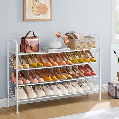 Hoctieon 4 Tier Mesh Style Shoe Rack, Entryway Shoe Shelf, Shoe Storage Organizer, Shoe Rack for Closet, Space Save for Bathroom, Garage, Hallway, Bedroom, Living Room, White