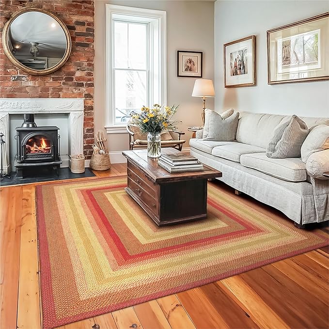 Cider Barn Red Jute Braided Area Rug, 4x6' Rectangle - Warm Country Rustic Decor, Perfect for Kitchens and Large Entryways - Durable, Reversible and Easy to Clean