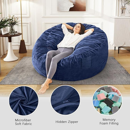 Bean Bag Chairs for Teens - Bean Bag Chair Convertible Bean Bag Bed - Small Beanbag Chair with Micro Fiber Cover/Furniture Foam Filler - Floor Couch Sofa in Bedroom Dorm Room - Youth Navy Blue