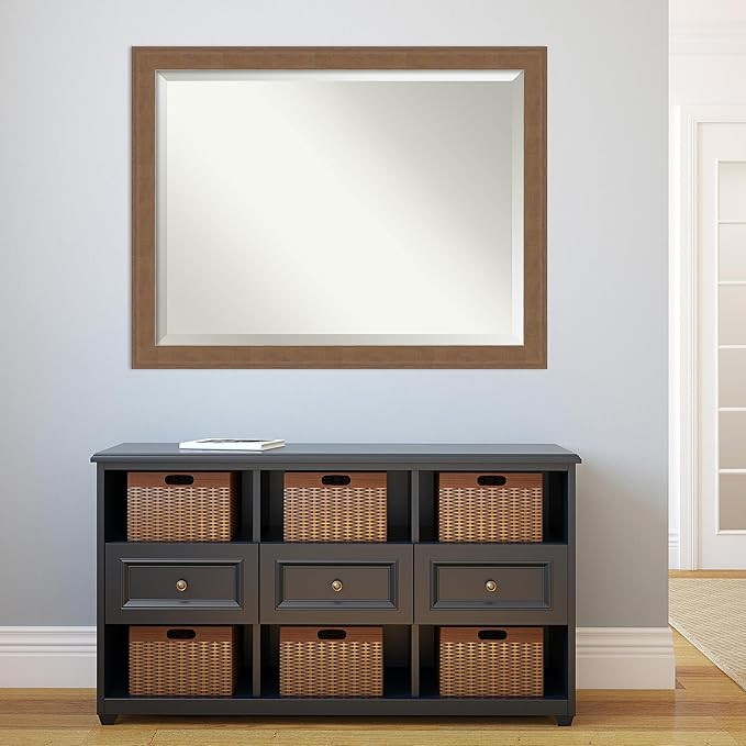Amanti Art Brown Wall Mirror 35x45 Alta Medium Brown Rectangle Bathroom Mirror for Wall Decor Living Room, X-Large Rustic Farmhouse Frame, Hangs Horizonally and Vertically, Bathroom Decor, Beveled